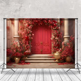 Aperturee - Red Floral Door Luxury Backdrop For Photography